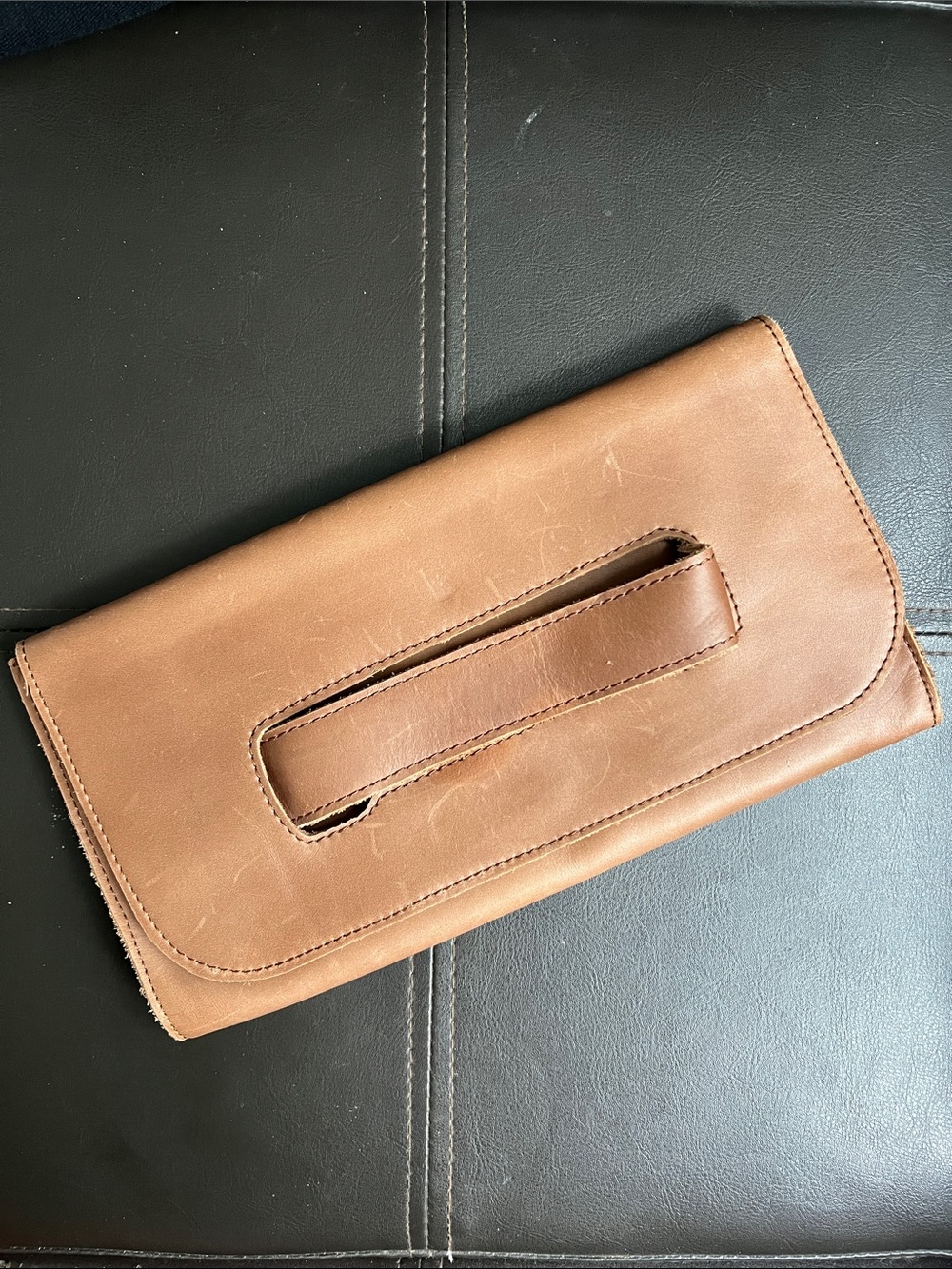 Able Mare Tan Leather Foldover Handle Clutch Handmade in Ethiopia Small Purse